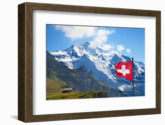 Swiss Flag on the Top of Mannlichen (Jungfrau Region, Bern, Switzerland)-swisshippo-Framed Photographic Print