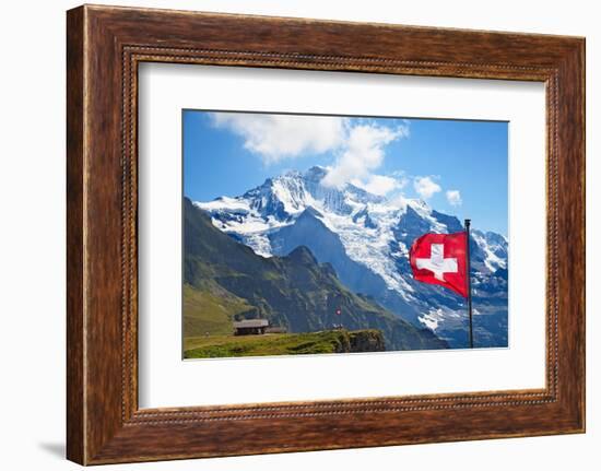 Swiss Flag on the Top of Mannlichen (Jungfrau Region, Bern, Switzerland)-swisshippo-Framed Photographic Print