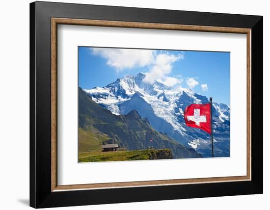 Swiss Flag on the Top of Mannlichen (Jungfrau Region, Bern, Switzerland)-swisshippo-Framed Photographic Print