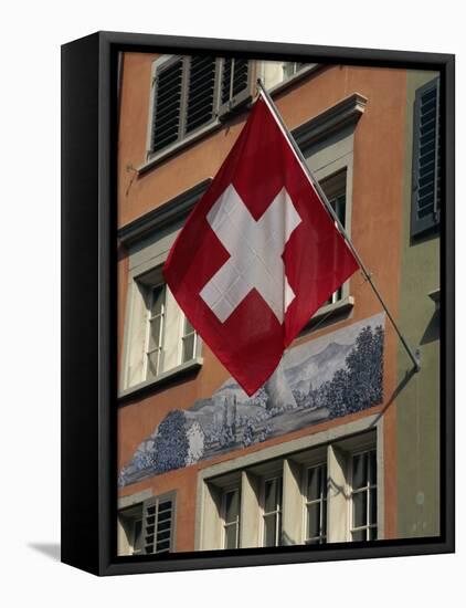 Swiss Flag, Zurich Old Town, Switzerland, Europe-Thouvenin Guy-Framed Premier Image Canvas