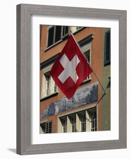 Swiss Flag, Zurich Old Town, Switzerland, Europe-Thouvenin Guy-Framed Photographic Print