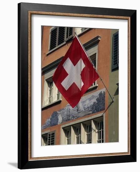 Swiss Flag, Zurich Old Town, Switzerland, Europe-Thouvenin Guy-Framed Photographic Print