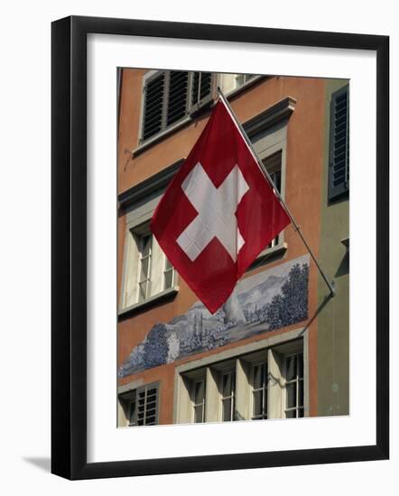 Swiss Flag, Zurich Old Town, Switzerland, Europe-Thouvenin Guy-Framed Photographic Print