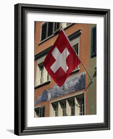 Swiss Flag, Zurich Old Town, Switzerland, Europe-Thouvenin Guy-Framed Photographic Print