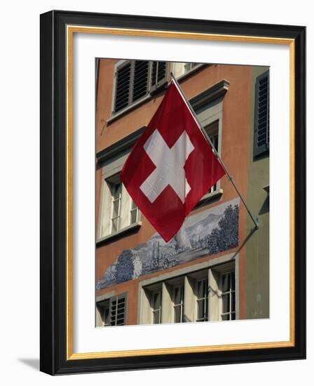 Swiss Flag, Zurich Old Town, Switzerland, Europe-Thouvenin Guy-Framed Photographic Print