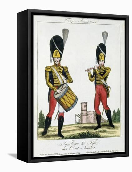 Swiss Guard, Tambour and Fife Players, C.1790 (Colour Litho)-French-Framed Premier Image Canvas