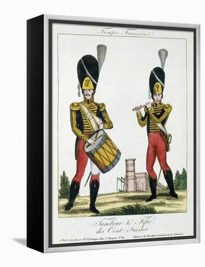 Swiss Guard, Tambour and Fife Players, C.1790 (Colour Litho)-French-Framed Premier Image Canvas