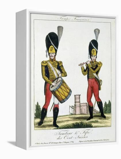 Swiss Guard, Tambour and Fife Players, C.1790 (Colour Litho)-French-Framed Premier Image Canvas