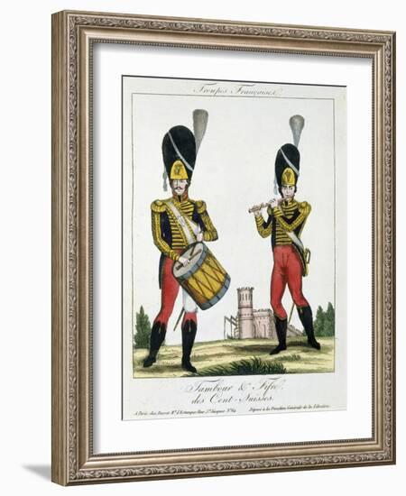 Swiss Guard, Tambour and Fife Players, C.1790 (Colour Litho)-French-Framed Giclee Print