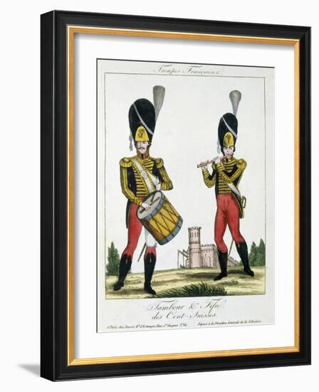 Swiss Guard, Tambour and Fife Players, C.1790 (Colour Litho)-French-Framed Giclee Print