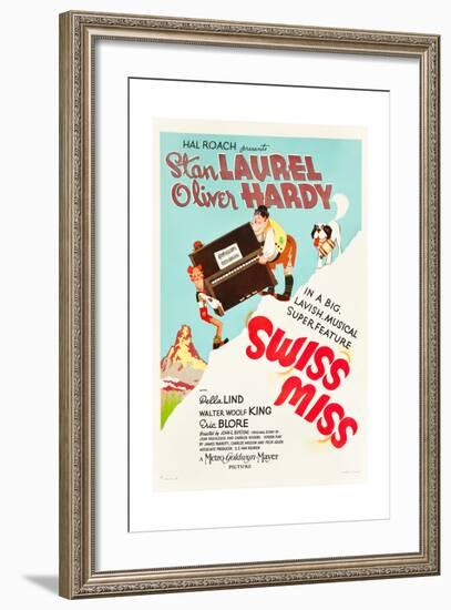 Swiss Miss, Stan Laurel, Oliver Hardy on US poster art, 1938-null-Framed Art Print