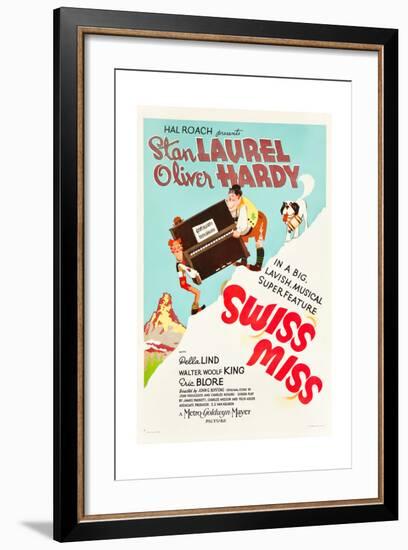 Swiss Miss, Stan Laurel, Oliver Hardy on US poster art, 1938-null-Framed Art Print