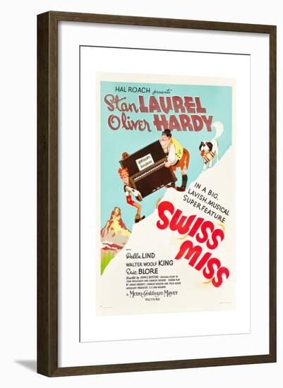 Swiss Miss, Stan Laurel, Oliver Hardy on US poster art, 1938-null-Framed Art Print