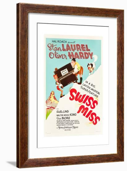 Swiss Miss, Stan Laurel, Oliver Hardy on US poster art, 1938-null-Framed Art Print