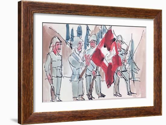 Swiss Soldiers with Flag, 1927 (W/C & Indian Ink on Paper)-Ernst Ludwig Kirchner-Framed Giclee Print