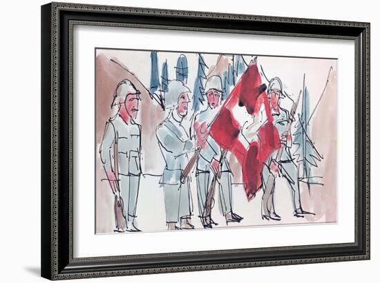 Swiss Soldiers with Flag, 1927 (W/C & Indian Ink on Paper)-Ernst Ludwig Kirchner-Framed Giclee Print