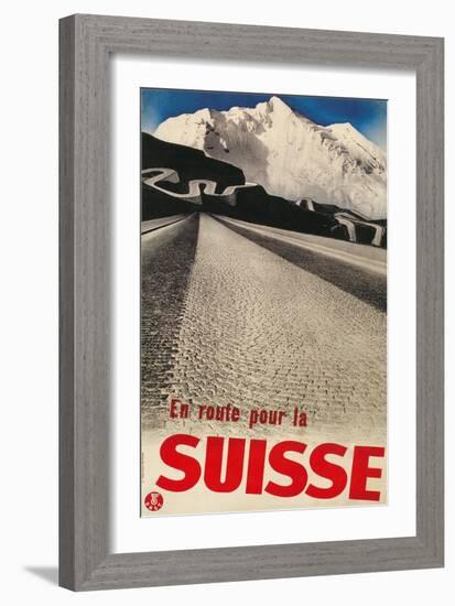 Swiss Travel Poster, Road to Alps-null-Framed Giclee Print