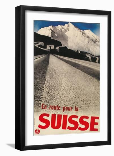 Swiss Travel Poster, Road to Alps-null-Framed Giclee Print