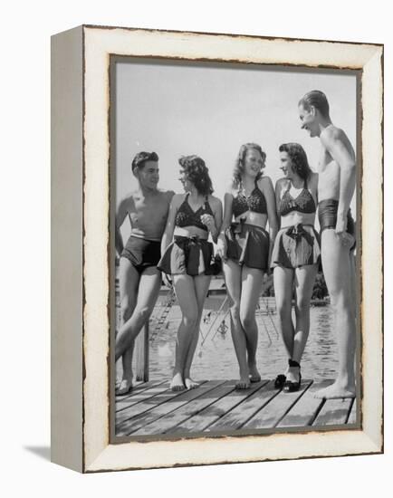 Swiss Youths Standing on the Boardwalk at the Beach-Yale Joel-Framed Premier Image Canvas