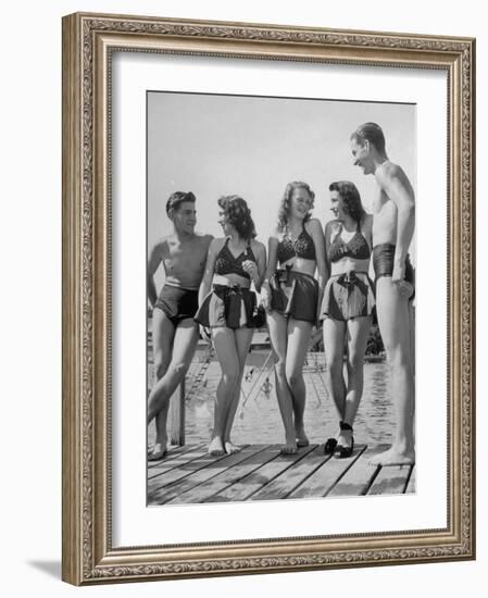 Swiss Youths Standing on the Boardwalk at the Beach-Yale Joel-Framed Photographic Print