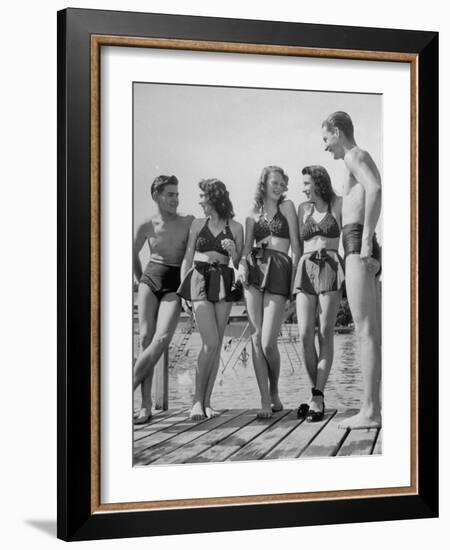 Swiss Youths Standing on the Boardwalk at the Beach-Yale Joel-Framed Photographic Print