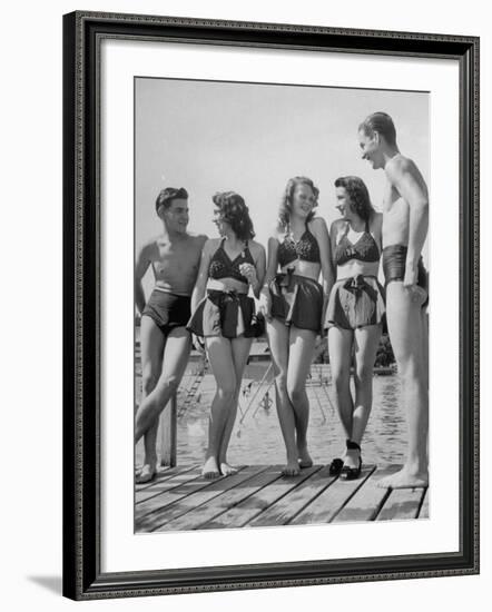 Swiss Youths Standing on the Boardwalk at the Beach-Yale Joel-Framed Photographic Print