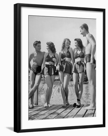 Swiss Youths Standing on the Boardwalk at the Beach-Yale Joel-Framed Photographic Print