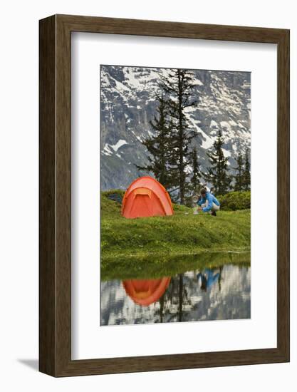 Switzerland, Canton Wallis, Bernese Oberland, Gro§e Scheidegg, Woman, Tent, Camping, Cook-Rainer Mirau-Framed Photographic Print