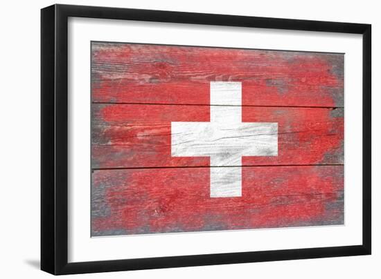 Switzerland Country Flag - Barnwood Painting-Lantern Press-Framed Art Print