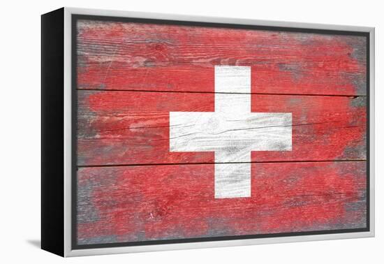 Switzerland Country Flag - Barnwood Painting-Lantern Press-Framed Stretched Canvas