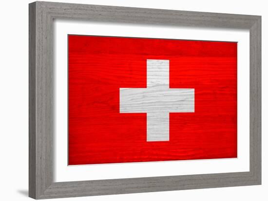 Switzerland Flag Design with Wood Patterning - Flags of the World Series-Philippe Hugonnard-Framed Art Print