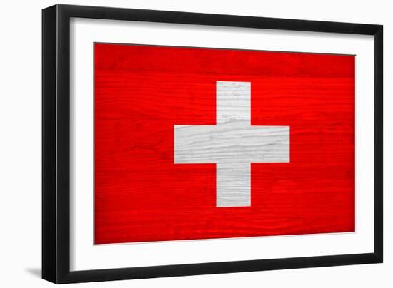 Switzerland Flag Design with Wood Patterning - Flags of the World Series-Philippe Hugonnard-Framed Art Print