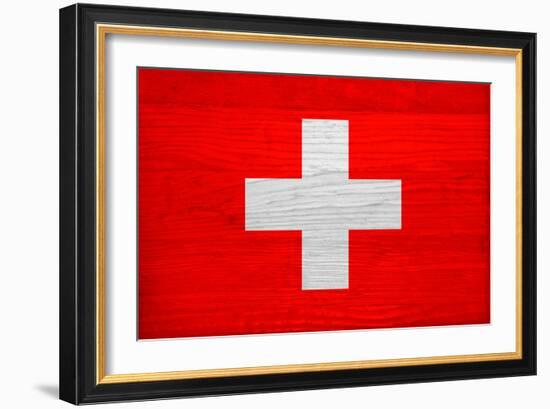 Switzerland Flag Design with Wood Patterning - Flags of the World Series-Philippe Hugonnard-Framed Art Print