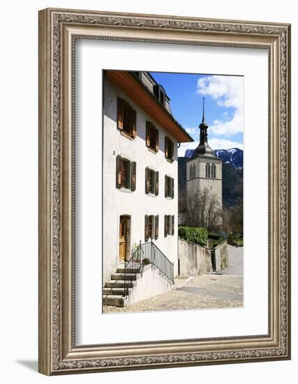 Switzerland, Fribourg, Gruy?res in the Swiss Canton Fribourg, View of Town with Church-Uwe Steffens-Framed Photographic Print