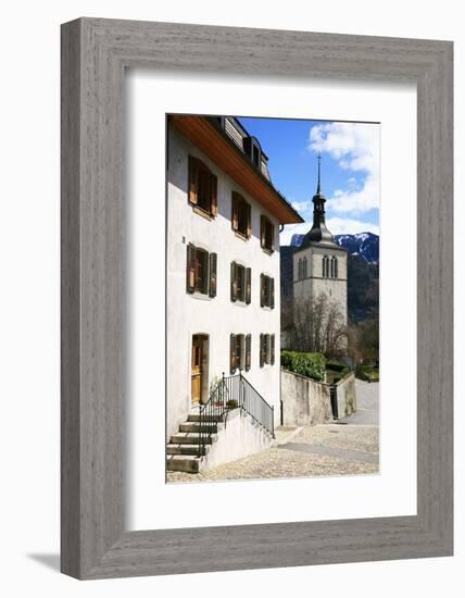 Switzerland, Fribourg, Gruy?res in the Swiss Canton Fribourg, View of Town with Church-Uwe Steffens-Framed Photographic Print