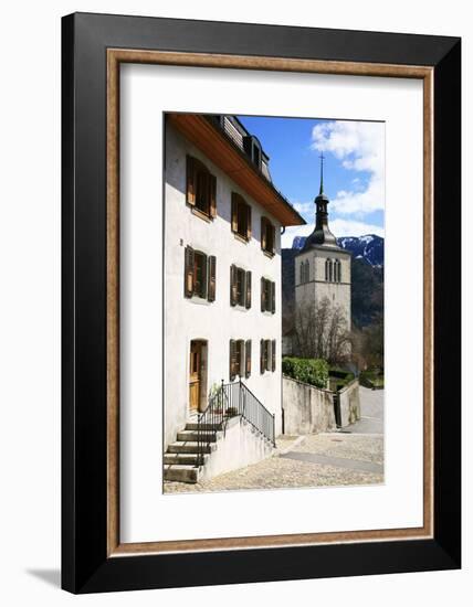 Switzerland, Fribourg, Gruy?res in the Swiss Canton Fribourg, View of Town with Church-Uwe Steffens-Framed Photographic Print