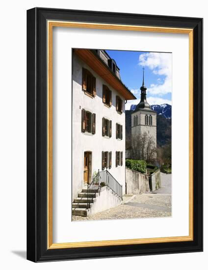 Switzerland, Fribourg, Gruy?res in the Swiss Canton Fribourg, View of Town with Church-Uwe Steffens-Framed Photographic Print