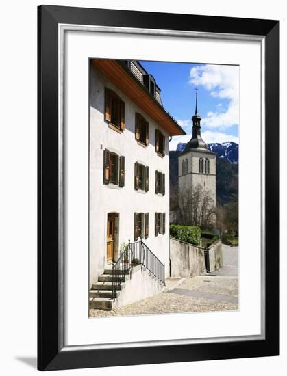 Switzerland, Fribourg, Gruy?res in the Swiss Canton Fribourg, View of Town with Church-Uwe Steffens-Framed Photographic Print