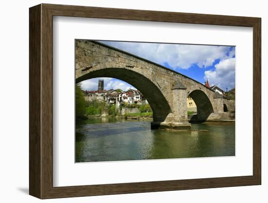 Switzerland, Fribourg on the Sarine River, on the Left the Tower of the Saint Nicholas Cathedral-Uwe Steffens-Framed Photographic Print