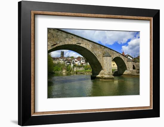 Switzerland, Fribourg on the Sarine River, on the Left the Tower of the Saint Nicholas Cathedral-Uwe Steffens-Framed Photographic Print