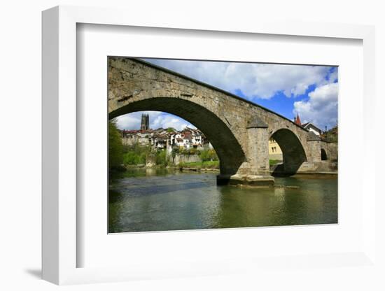 Switzerland, Fribourg on the Sarine River, on the Left the Tower of the Saint Nicholas Cathedral-Uwe Steffens-Framed Photographic Print