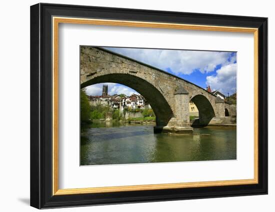 Switzerland, Fribourg on the Sarine River, on the Left the Tower of the Saint Nicholas Cathedral-Uwe Steffens-Framed Photographic Print