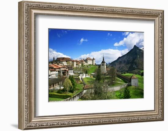 Switzerland, Gruy?res Castle and Town in the Swiss Canton Fribourg on a Spring Day-Uwe Steffens-Framed Photographic Print