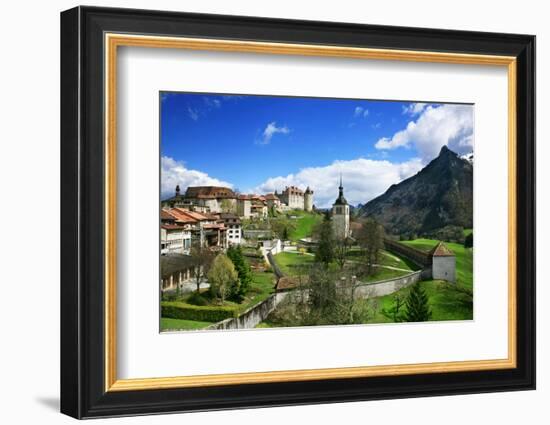 Switzerland, Gruy?res Castle and Town in the Swiss Canton Fribourg on a Spring Day-Uwe Steffens-Framed Photographic Print