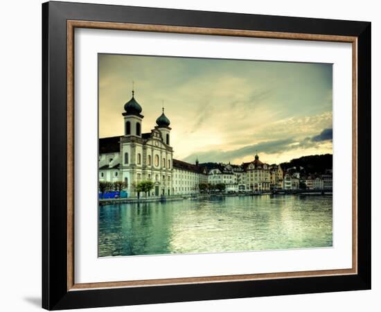 Switzerland, Lucern (Luzern), Jesuit Church and River Reuss-Michele Falzone-Framed Photographic Print