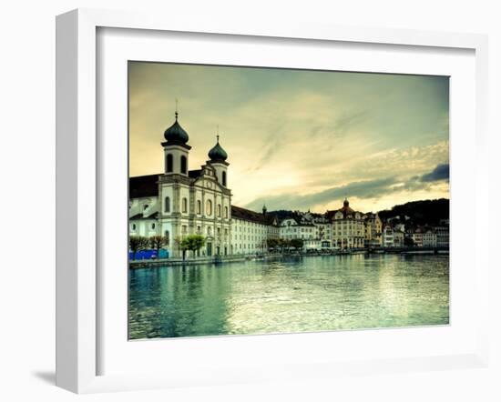Switzerland, Lucern (Luzern), Jesuit Church and River Reuss-Michele Falzone-Framed Photographic Print