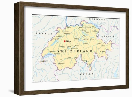 Switzerland Political Map-Peter Hermes Furian-Framed Art Print