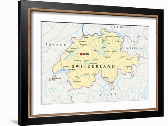 Switzerland Political Map-Peter Hermes Furian-Framed Art Print