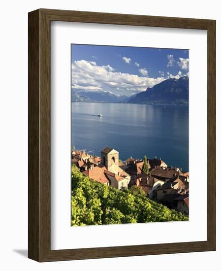 Switzerland, Vaud, Lavaux Vineyards, St; Saphorin Village and Lac Leman / Lake Geneva-Michele Falzone-Framed Photographic Print