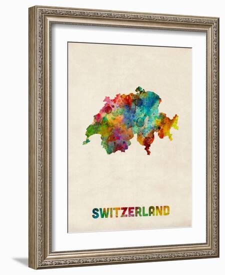 Switzerland Watercolor Map-Michael Tompsett-Framed Art Print